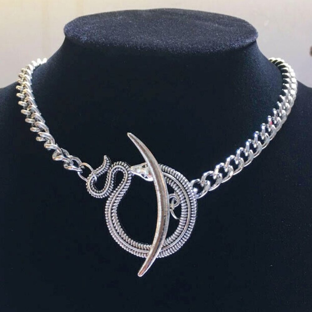 Snake Skeleton Silver Choker- Thick Chain